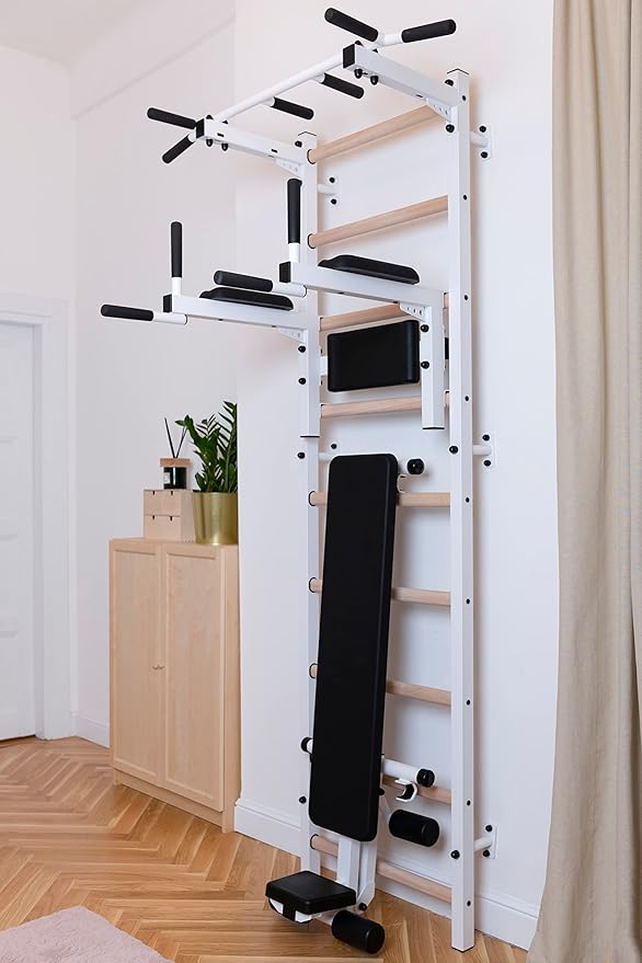 Wooden Swedish Ladder Wall Stall Bar - Indoor Chin Up Bar Workout Equipment for Home Exercise, Physical Therapy, Gymnastics, Fitness