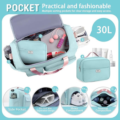 FIORETTO Women's Gym Duffle Bag with Shoes Compartment, 30L Capacity, Ideal for Travel, Gym, Sports, Duffel, Weekender