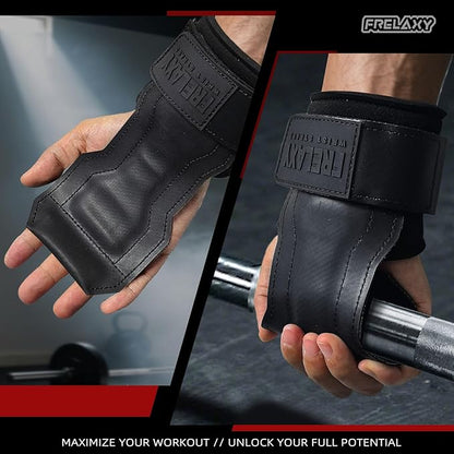 Frelaxy Lifting Wrist Straps, Rubber Weight Lifting Grips with Non-Slip Palm & Wrist Wraps Support for Deadlifts, Pull Ups, Rows, Heavy Powerlifting, Lat Pulldowns