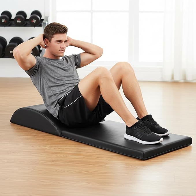 Ab Exercise Mat Fitness Abdominal Mat Sit Up Exercise Equipment for Core Training Thick Foam Pad Home Gym Workout Lumbar Support Lower Cushion Back Pain Relief Compact Floor Routine Foldable Trainer