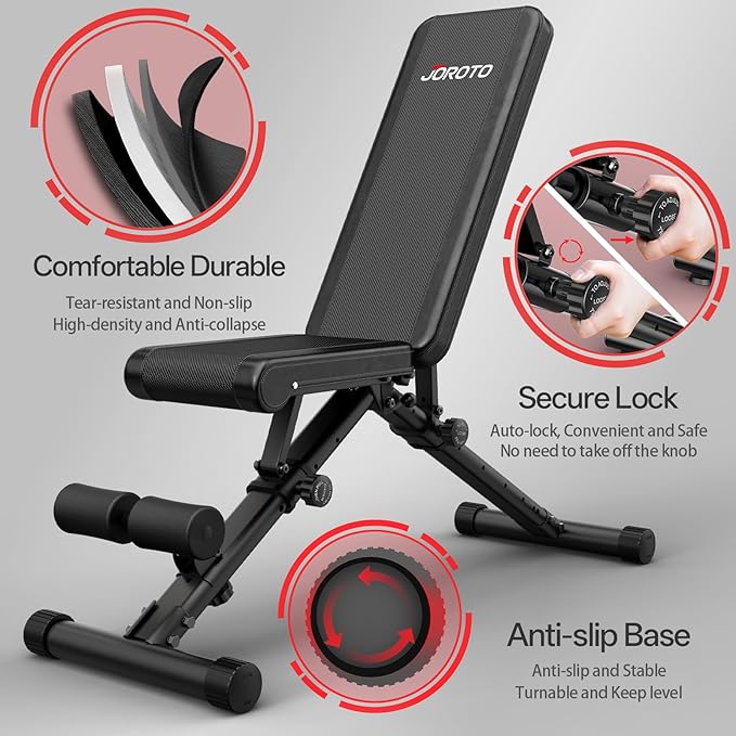 JOROTO Adjustable Weight Bench, 1300LBS Workout Bench for Home Gym Strength Training, Incline Decline Flat Bench Press with Wheels and Extended Backrest, Foldable Exercise Bench for Full Body Workout