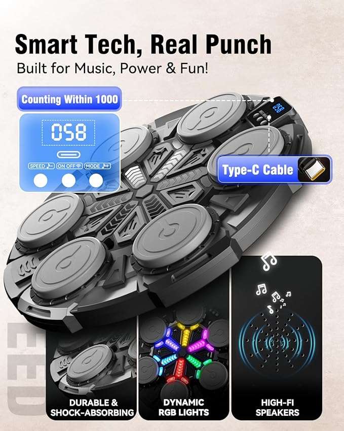 Upgraded Music Punching Machine for Kids and Adults, Wall Boxing Punching Pad with Bluetooth & Rhythm Lights, 3 Speed Modes, Home Fitness Boxing Equipment with Gloves for Boys Girls Teenagers