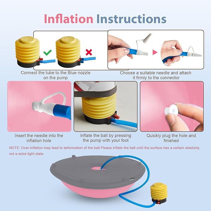 Half Balance Ball Trainer, Inflatable 19/23 Inch Half Exercise Ball with Resistance Bands and Pilates Ball, Non-Slip 660lbs Capacity Yoga Ball for Home Gym Full Body Workouts