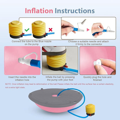 Half Balance Ball Trainer, Inflatable 19/23 Inch Half Exercise Ball with Resistance Bands and Pilates Ball, Non-Slip 660lbs Capacity Yoga Ball for Home Gym Full Body Workouts