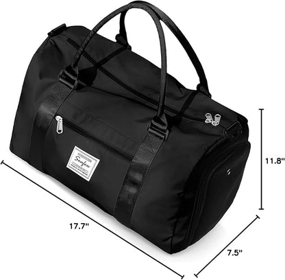 Gym Bag for Women Men with Shoes Compartment Sports Duffle Bag Personal item travel Duffel Bags Small Carry on Weekender Overnight Tote Bags Workout Dance Bags Hospital Holdalls Black