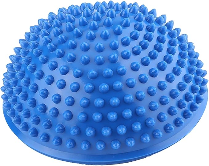 Inflatable Half Yoga Ball, PVC Balance Trainer with Foot Massage Points, Anti-Slip Base, Blue, for Exercise, Fitness, Physical Therapy
