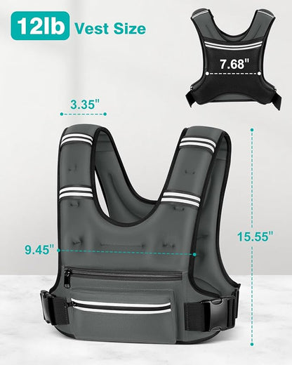 Weighted Vests for Women Men, 8 12 16 20 lb Weighted Vest with Storage Pockets, Rucking Vest with Reflective Stripe, Adjustable Straps Weight Vest for Running, Walking, Workout, Training