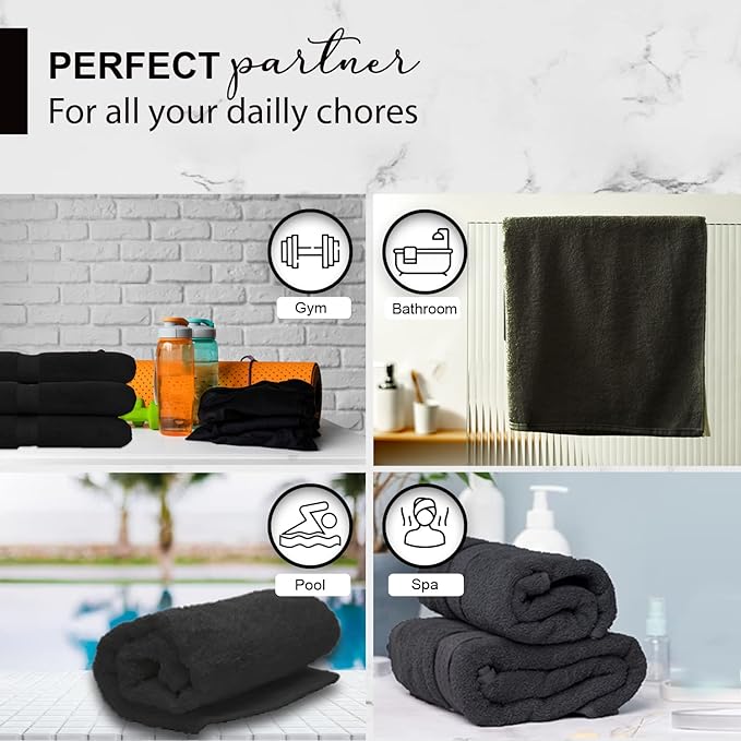 100% Cotton Bath Towels, 24x48 Pack of 6 Towels, Quick Dry, Highly Absorbent, Soft Feel Towel, Gym, Spa, Bathroom, Shower, Pool, Luxury Soft Towels (Grey, 24x48-6 Pack)