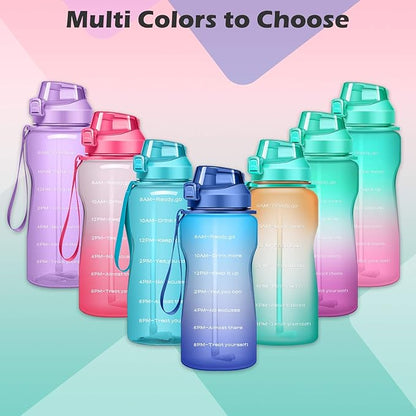 Gallon Motivational 64/100 oz Water Bottle with Time Marker & Straw, Large Daily Water Jug for Fitness Gym Outdoor Sports, Remind of All Day Hydration, Leak Proof, BPA Free (green+pink, 100oz)