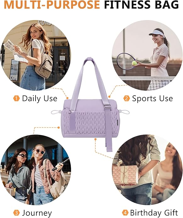 Small Gym Bag for Women Quilted Mini Tote with Wet Compartment and Coin Purse, Cute Duffle Bag for Girls Workout Sport Travel