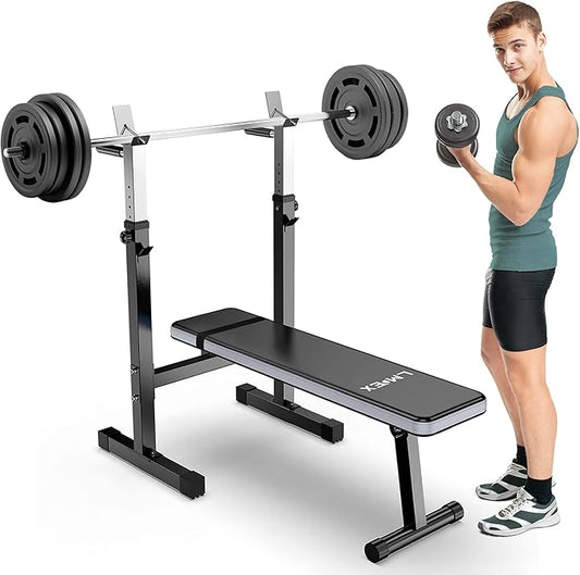 Adjustable Weight Bench Press with Squat Rack Folding Multi-Function Dip Station for Full Body Workout Home Gym Strength