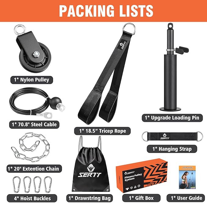 SERTT Weight Cable Pulley System Gym, with Upgraded 2 in 1 Loading Pin,for Tricep Pull Down, Bicep Curl, Shoulder, Back, Forearm Home Gym Equipment