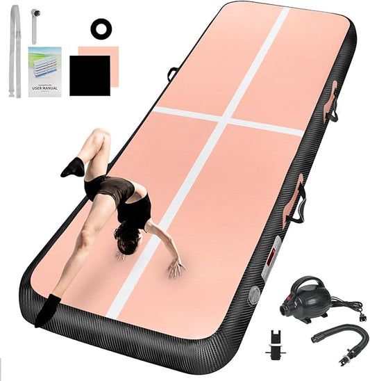 Inflatable Gymnastics Mat 10ft/13ft/16ft/20ft/ Air Tumbling Track Mats 4/8 inches Thick for Home Use/Training/Cheerleading/Yoga/Water with Pump