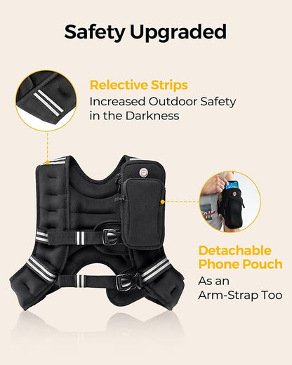 PACEARTH Weighted Vest,6lb/8lb/10lb/12lb/16lb/20lb/25lb/30lb Weight Vest with Reflective Stripe, Body Weight Vests for Women, Men, Weight Loss Workout, Strength Training, Running, Walking, Jogging