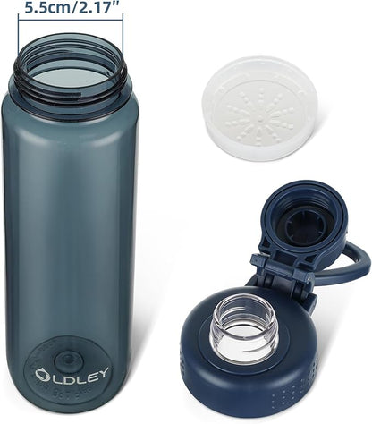 OLDLEY 32 oz Water Bottle, Sports Tritan Water Bottle with Carry Handle and Spout Lid, Leakproof & BPA Free Large Water Bottles for Home,Travel, School, Outdoors, Gym,Ink Blue