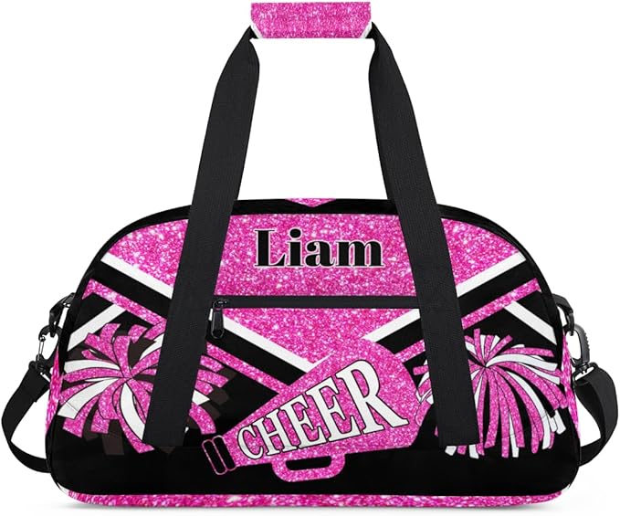 Custom Sports Cheerleading Bags for Girls, Overnight Duffel Bags Workout Training Personalized Sport Gym Bag Travel Practice Gymnastics Duffel Bag,Water Pink Shiny Glitters Black