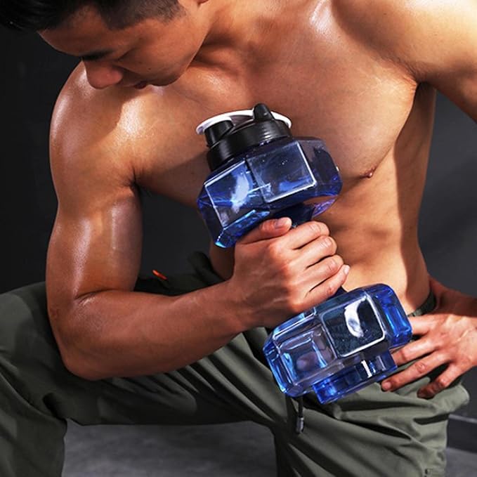 Big Capacity PETG Friendly Cup Dumbbell Shape Drinking Water Bottles Barbell Kettle Body Training Bottle () for Outdoor Camping Travel