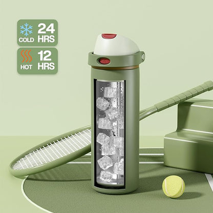 POWCAN 24 oz Insulated Water Bottle for Men: 2-in-1 Push-Button Spout & Quick-Flip Straw, Leakproof, Cold 24Hrs, Fits Car Cup Holder, Stainless Sports Bottle for Travel, Camping, Gift (Hunter Crest)