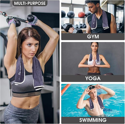 Microfiber Gym Towel Set for Men Women, Super Soft and Quick-Drying Towels for Fitness, Yoga, Cycling, Swimming (Cool Grey, 3 Pack)