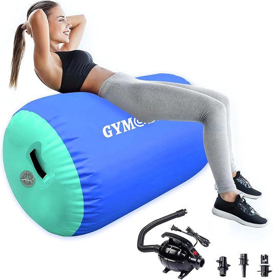 Air Roller Gymnastics Barrel Inflatable Tumbling Roller Air Mat, Air Barrel Gymnastics Tumble Track Mat with Pump for Backhandspring/Training Cheerleading/Yoga/Home and Outdoor Use