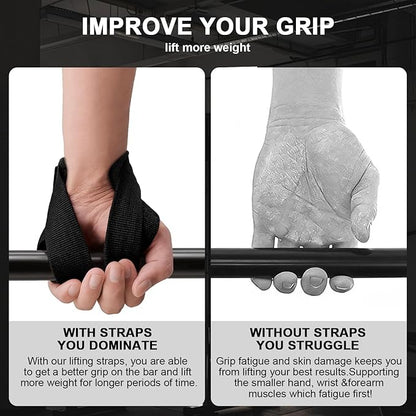 Weight Lifting Straps Anti-Slip Padded Wrist Wraps - Heavy Duty Gym Wrist Support for Deadlift Powerlifting Strength Training - Universal Fit for Men Women