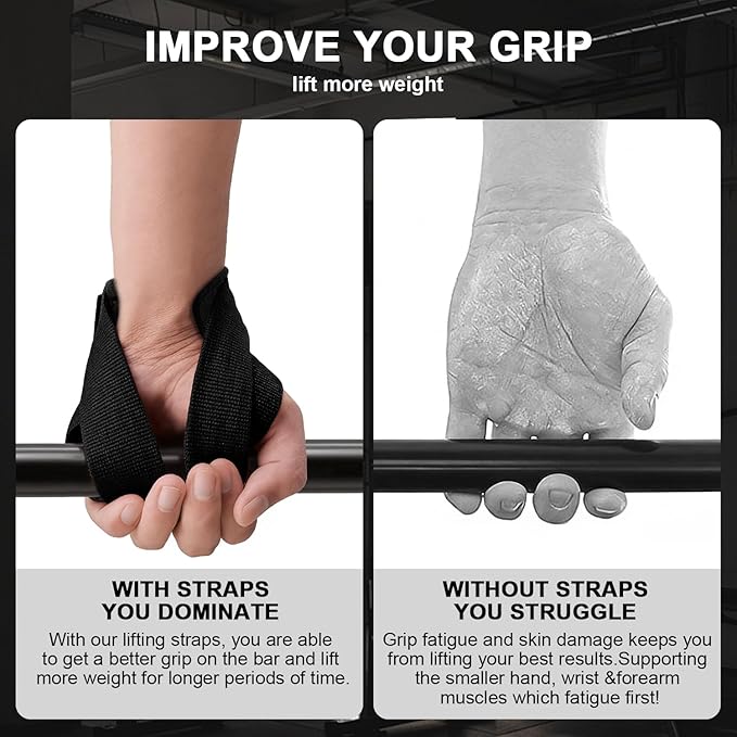 Weight Lifting Straps Anti-Slip Padded Wrist Wraps - Heavy Duty Gym Wrist Support for Deadlift Powerlifting Strength Training - Universal Fit for Men Women