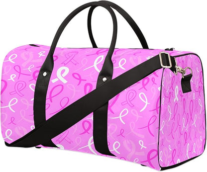 Travel Duffel Bag Breast Cancer Awareness Ribbon Sport Tote Gym Bag Waterproof Foldable Carryon Weekend Overnight Training Handbag Sports Duffle Bags for Women Men Boys Girls