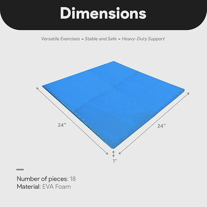 BalanceFrom Puzzle Exercise Mat 1" Thick, EVA Interlocking Foam Floor Tiles for Home Gym, Mat for Home Workout Equipment, Floor Padding for Kids, Blue, 24 in x 24 in x 1 in, 72 Sq Ft - 18 Tiles