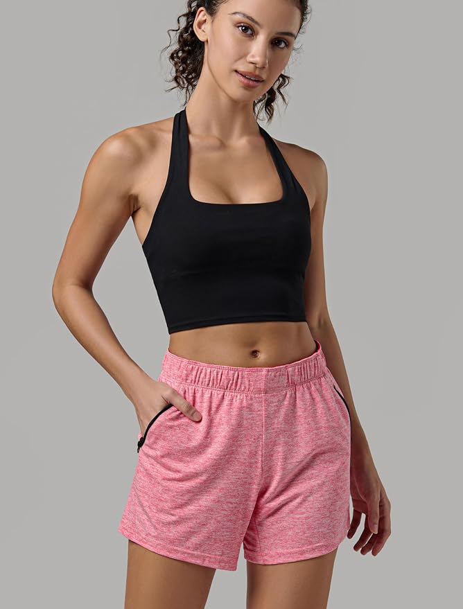 Liberty Imports 1 or 5 Pack Womens Lounge Workout Shorts with Zipper Pockets 5" Inseam Lightweight Athletic Casual Shorts