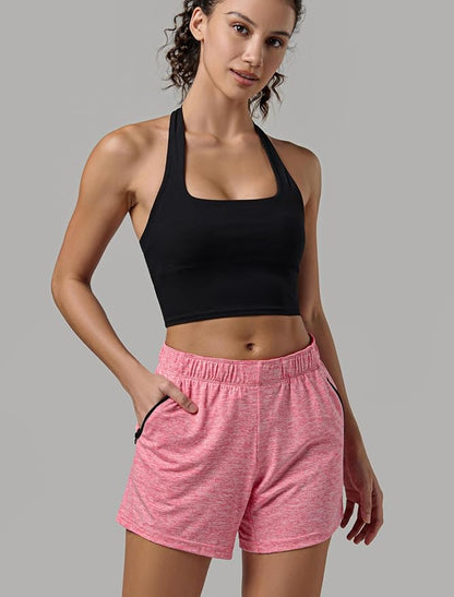 Liberty Imports 1 or 5 Pack Womens Lounge Workout Shorts with Zipper Pockets 5" Inseam Lightweight Athletic Casual Shorts