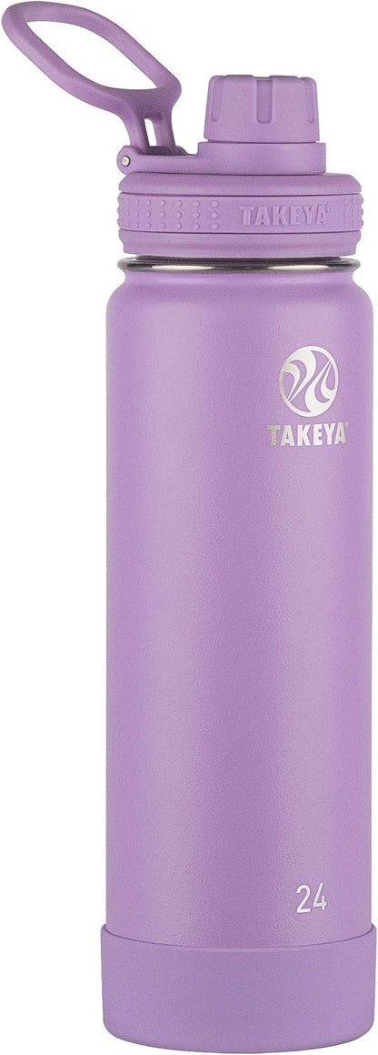 Takeya Actives Stainless Steel Water Bottle, Insulated Spout Lid, Keeps Drinks Cold 24 Hrs, Leakproof, Durable, Dishwasher Safe, Ideal for Gym, Travel, Fits Most Cup Holders, 24 oz/Lilac