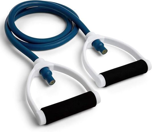 Champion Sports Resistance Tube Bands for Men and Women, Durable Stretch Fitness Band for Strength Training, Stretching, Rehabilitation - Premium Home Workout Equipment - 90 Lbs Resistance Tubing-Blue