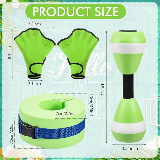 Hungdao Water Aerobics Set for Aquatic Exercise Include Foam Water Dumbbell Swim Aquatic Cuffs Ankle Arm for Sport Swimming Glove Pool Resistance Weights Fitness Equipment for Workout Training