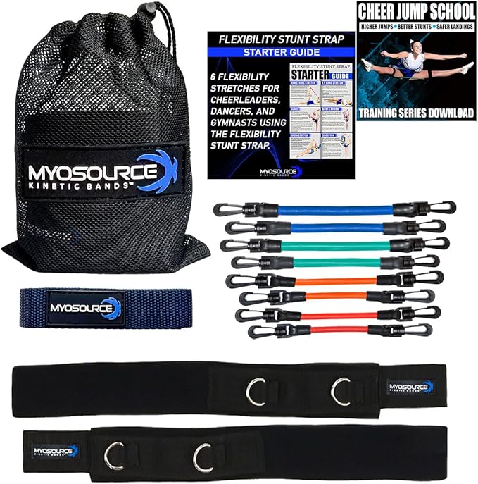 Cheer Kinetic Bands – Leg Resistance Bands for Cheerleaders | Improve Flexibility, Jumps, Stunts & Tumbling | 4-Level Resistance System with 12 Stunt Strap Colors + Digital Training Downloads