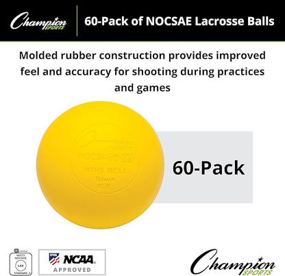 Champion Sports Lacrosse Balls – Official Size SEI Certified, Multi-Color Packs of 3, 6, or 12 for Practice & Games