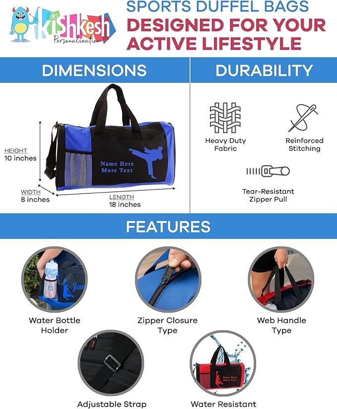 KishKesh Personalized Sport Duffel Bag – Ideal for Track Runner, Gym, Travel, Training & Workout Essential for Male – Durable, Customizable Name & Text for Kids and Adults – Red, 18" X 10" X 8"