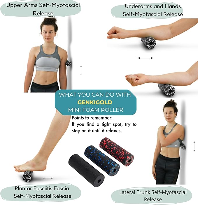Mini Massage Foam Roller High Density - 100% Recycled Non-Toxic Material - Portable Pocket-Sized for Travel - Foot Arch,Legs & Arms Pain Target - Waterproof and Durable 15x6cm(Red)