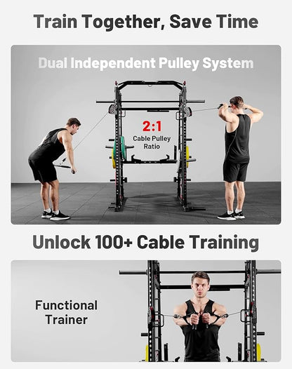 Mikolo M4 2.0 Smith Machine, All-in-One Home Gym Power Cage with LAT Pulldown & Cable Crossover, Squat Rack for Full Body Workouts