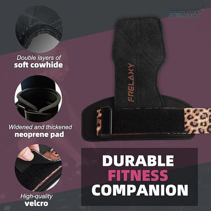 Frelaxy Lifting Wrist Straps Women and Men, Weight Lifting Grips with Cushion Wrist Loop, Double Layer Leather and Storage Pouch, Gym Workout Straps for Deadlift and Powerlifting