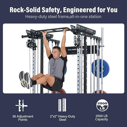 Major Fitness Drone MAX V Smith Machine with Weight Stacks, All-in-One Home Gym Squat Rack--2500LB Capacity, Dual LAT Pull-Down Systems & Cable Crossover Machine, Heavy-Duty Full-Body Workout Machine