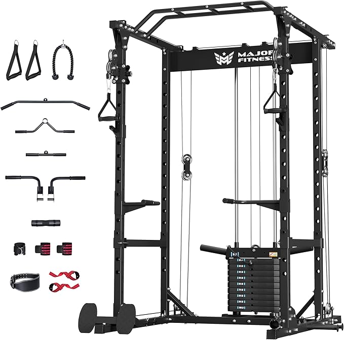 MAJOR FITNESS Drone1 Power Cage - Multi-Function Power Rack for Home Gym, Squat Rack, Cable Crossover System, for Strength Training
