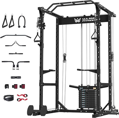 MAJOR FITNESS Drone1 Power Cage - Multi-Function Power Rack for Home Gym, Squat Rack, Cable Crossover System, for Strength Training