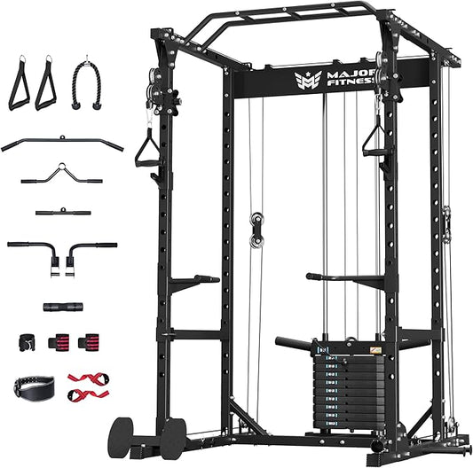 MAJOR FITNESS Drone1 Power Cage - Multi-Function Power Rack for Home Gym, Squat Rack, Cable Crossover System, for Strength Training