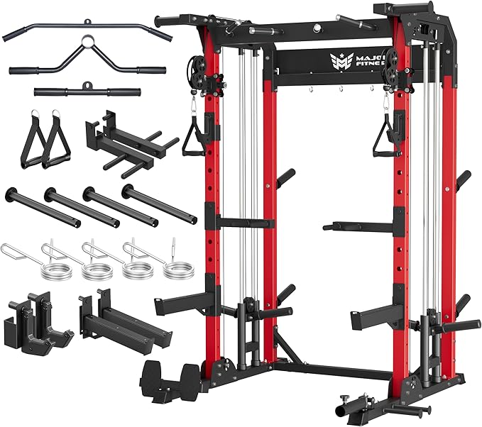 MAJOR FITNESS F22 Power Rack, 1600lbs All-in-One Squat Rack with Dual Pulley System, Heavy-Duty Steel Frame, Attachments & Storage for Home Gym Strength Training