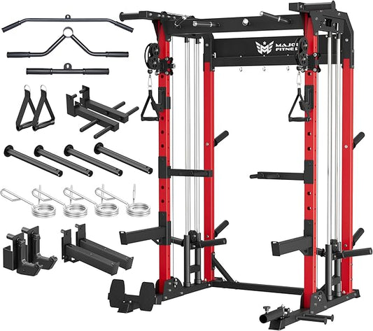 MAJOR FITNESS F22 Power Rack, 1600lbs All-in-One Squat Rack with Dual Pulley System, Heavy-Duty Steel Frame, Attachments & Storage for Home Gym Strength Training