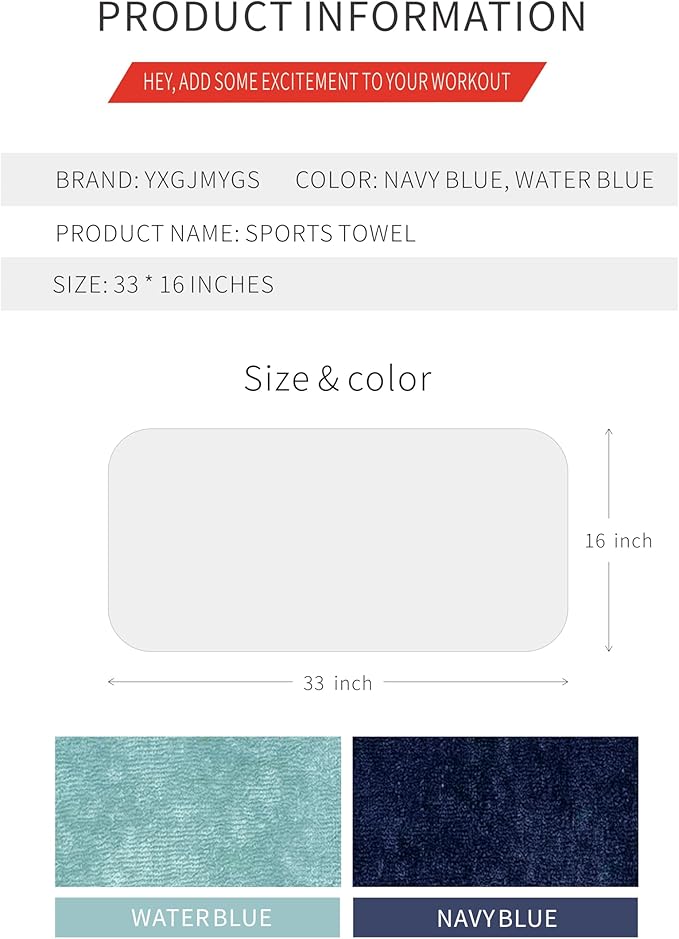2-Pack Gym Towels, 33x16 Inch Quick Dry Towel, Super Soft Microfiber Workout Towels & Yoga Towel for Fitness, Sports, Swimming, Navy Blue and Water Blue