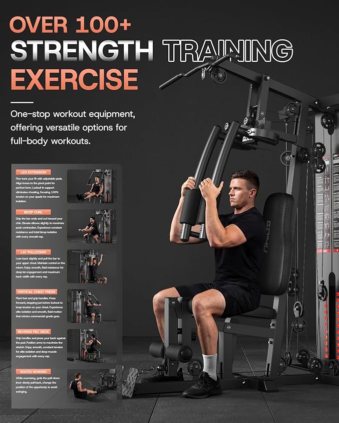 DM01 Dual-Station Smith Machine Home Gym, 140LB Weight Stack with LAT Pull-Down & Leg Press, All-in-One Workout Station for Couples & Family Strength Training