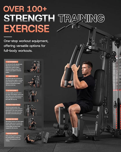 DM01 Dual-Station Smith Machine Home Gym, 140LB Weight Stack with LAT Pull-Down & Leg Press, All-in-One Workout Station for Couples & Family Strength Training