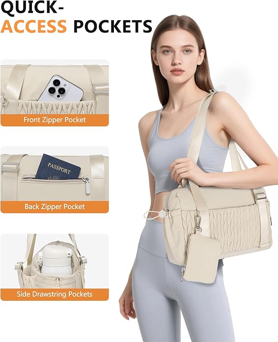 Small Gym Bag for Women Quilted Mini Tote with Wet Compartment and Coin Purse, Cute Duffle Bag for Girls Workout Sport Travel