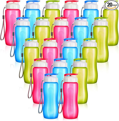 Rtteri 20 Pcs Water Bottle 17 oz Plastic Leakproof Drink Flip Top with Handle Strap, Multicolor Sports Bulk for Cycling Camping Hiking Gym Yoga Fitness